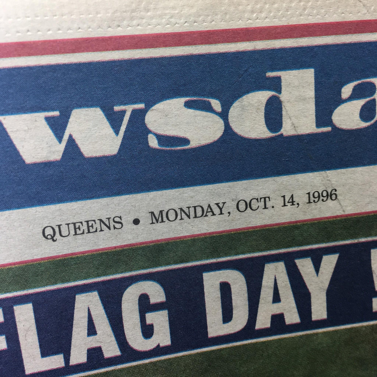 Close-up of the Newsday date header, 'Queens • Monday, Oct. 14, 1996,' prominently displayed above the title 'See You At The Series'.
