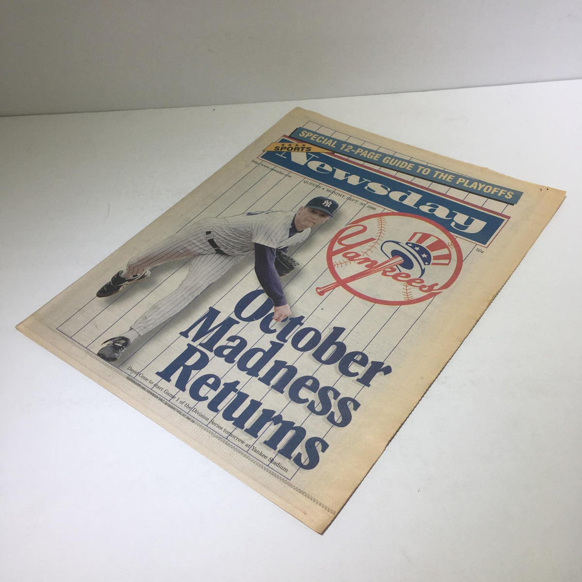 Newsday: Sept 30 1996 Champs! Excellent Condition - Front page of the newspaper featuring a pitcher in the Yankees uniform and October playoff theme.
