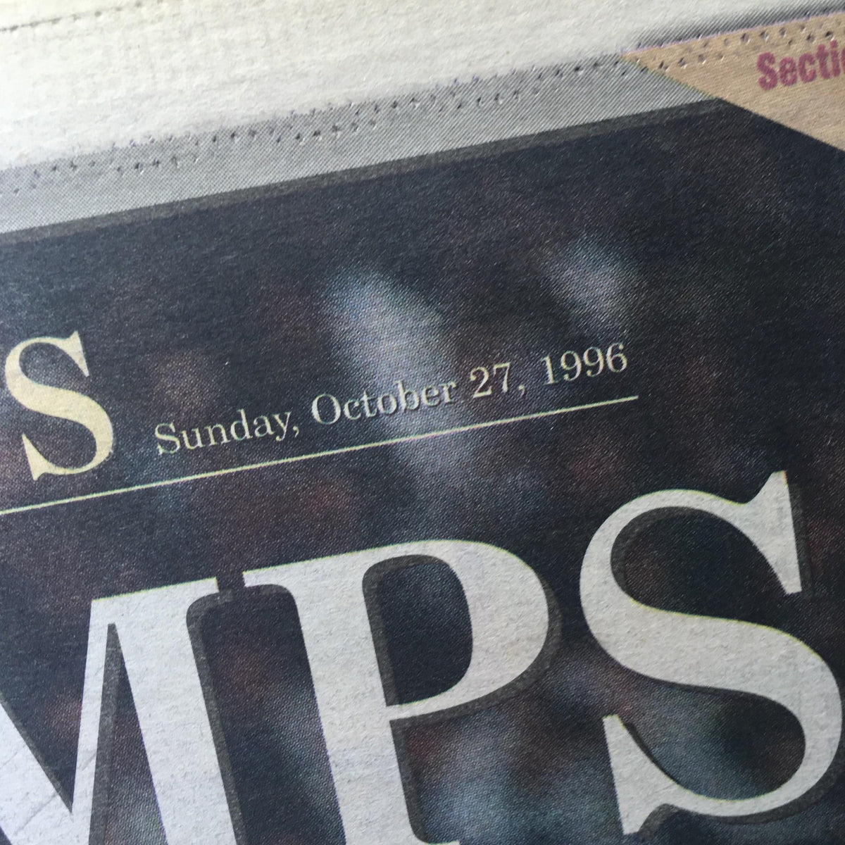 Newsday headline dated Sunday, October 27, 1996, celebrating the Yankees as champions after beating the Braves. Featuring bold typography relevant to the article.