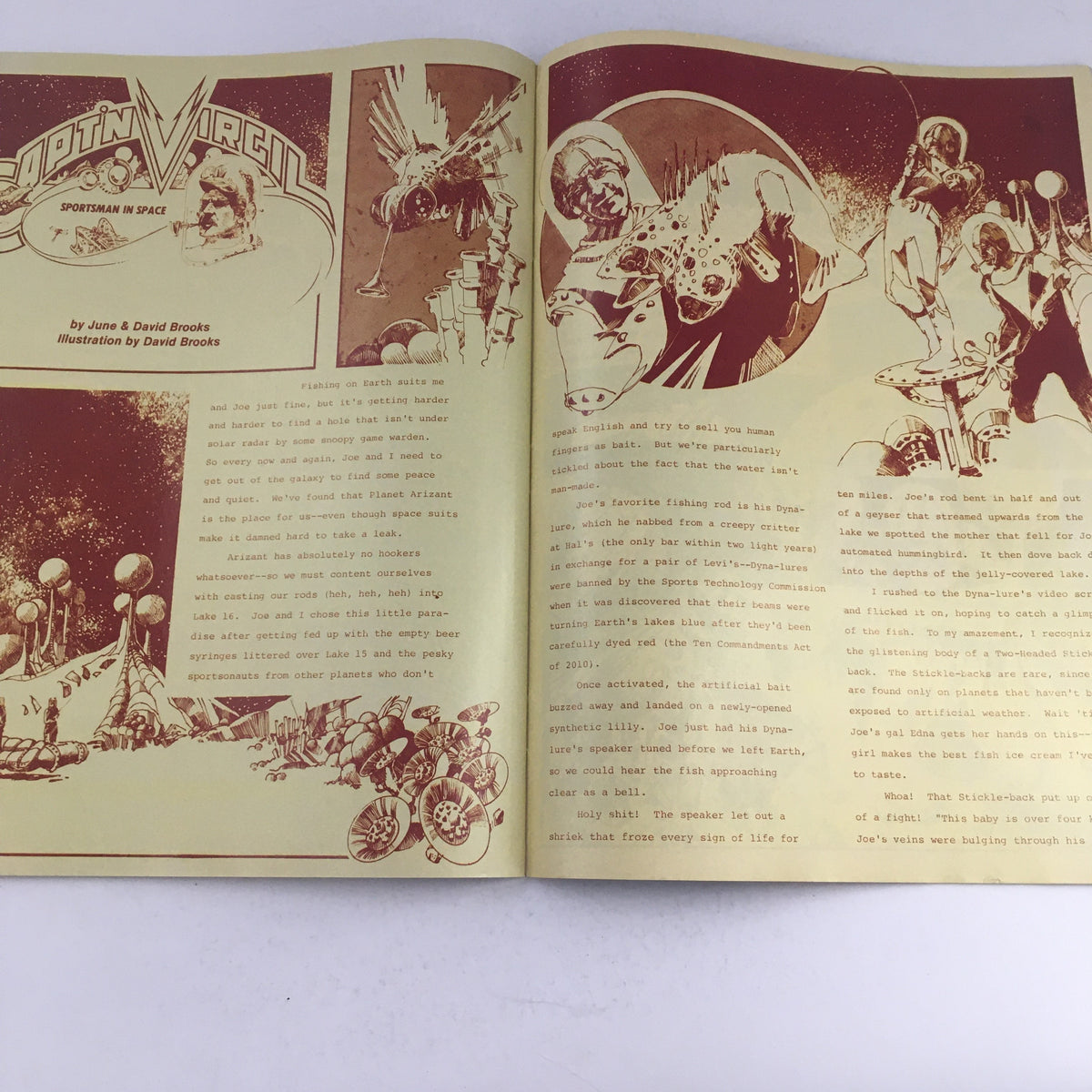 Page from Heavy Metal Fantasy Magazine July 1984 titled 'Capt'n Virgil: Sportsman in Space', showcasing imaginative illustrations and humorous narrative set in a sci-fi context.