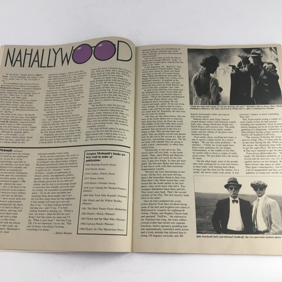 Heavy Metal Fantasy Magazine March 1985 displaying an article titled 'Nahallywood', discussing cinematic influences with black and white photographs.