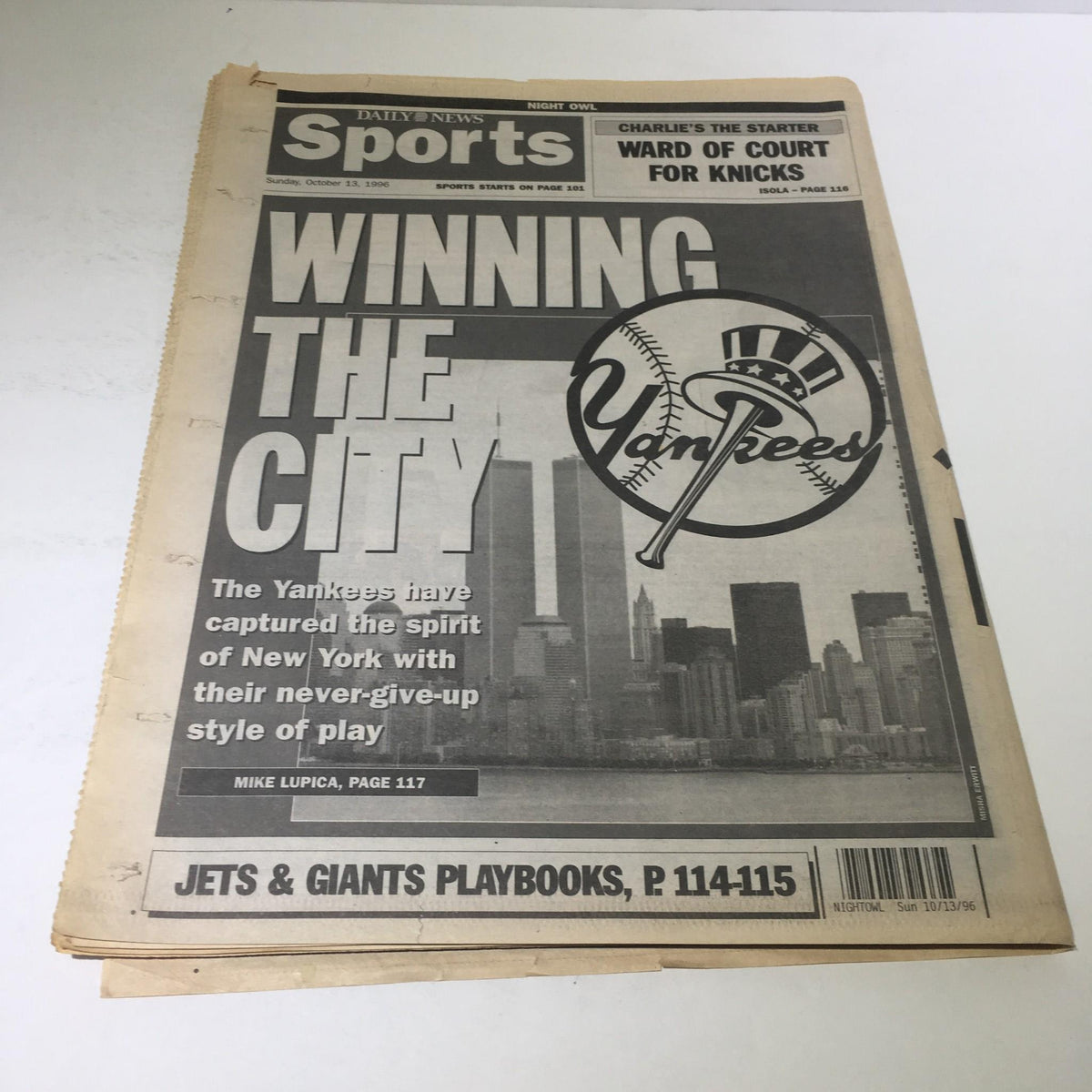 New York Daily News Sports section from October 13, 1996, showing the headline 'Winning the City' focused on the New York Yankees.