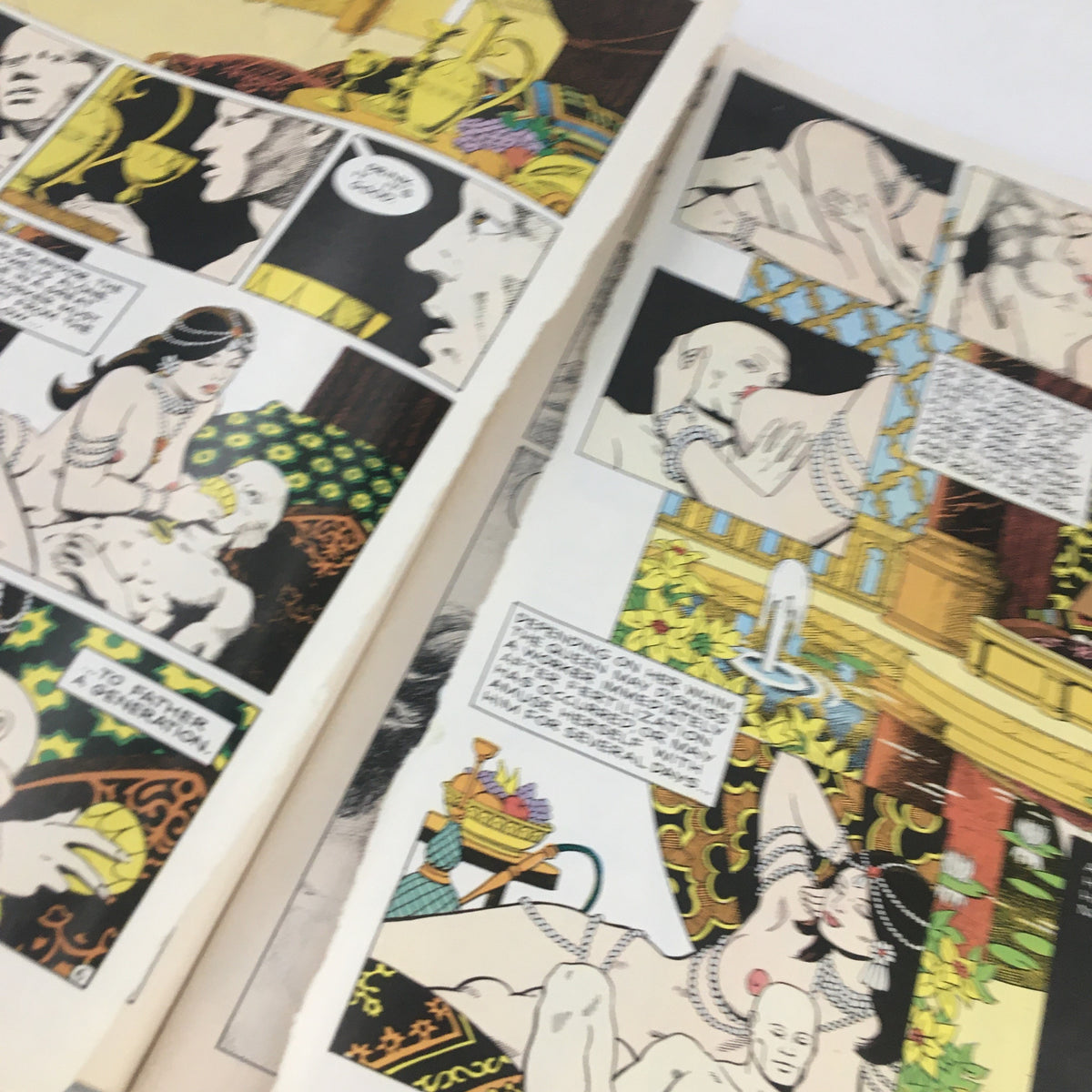 Artistic comic panels from Heavy Metal Magazine January 1980 Part 1 Paradise Lost by John Milton, displaying colorful illustrations and dialogue from a narrative.