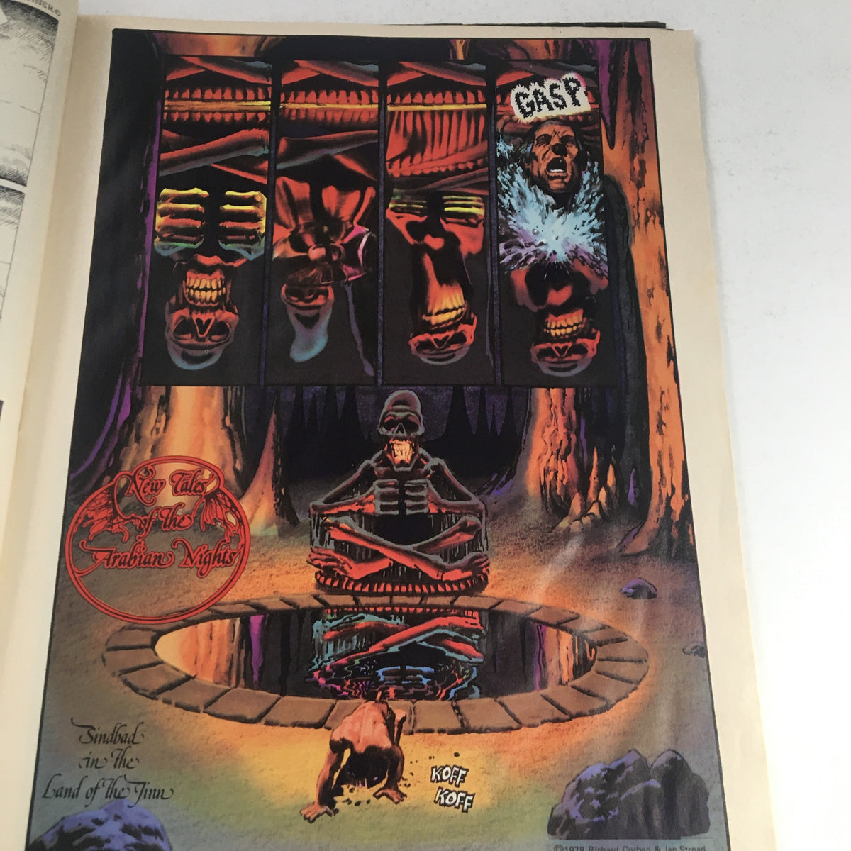 Colorful illustration from Heavy Metal Magazine January 1979 depicting a dramatic scene from 'New Tales of the Arabian Nights' with vibrant colors and expressive characters.