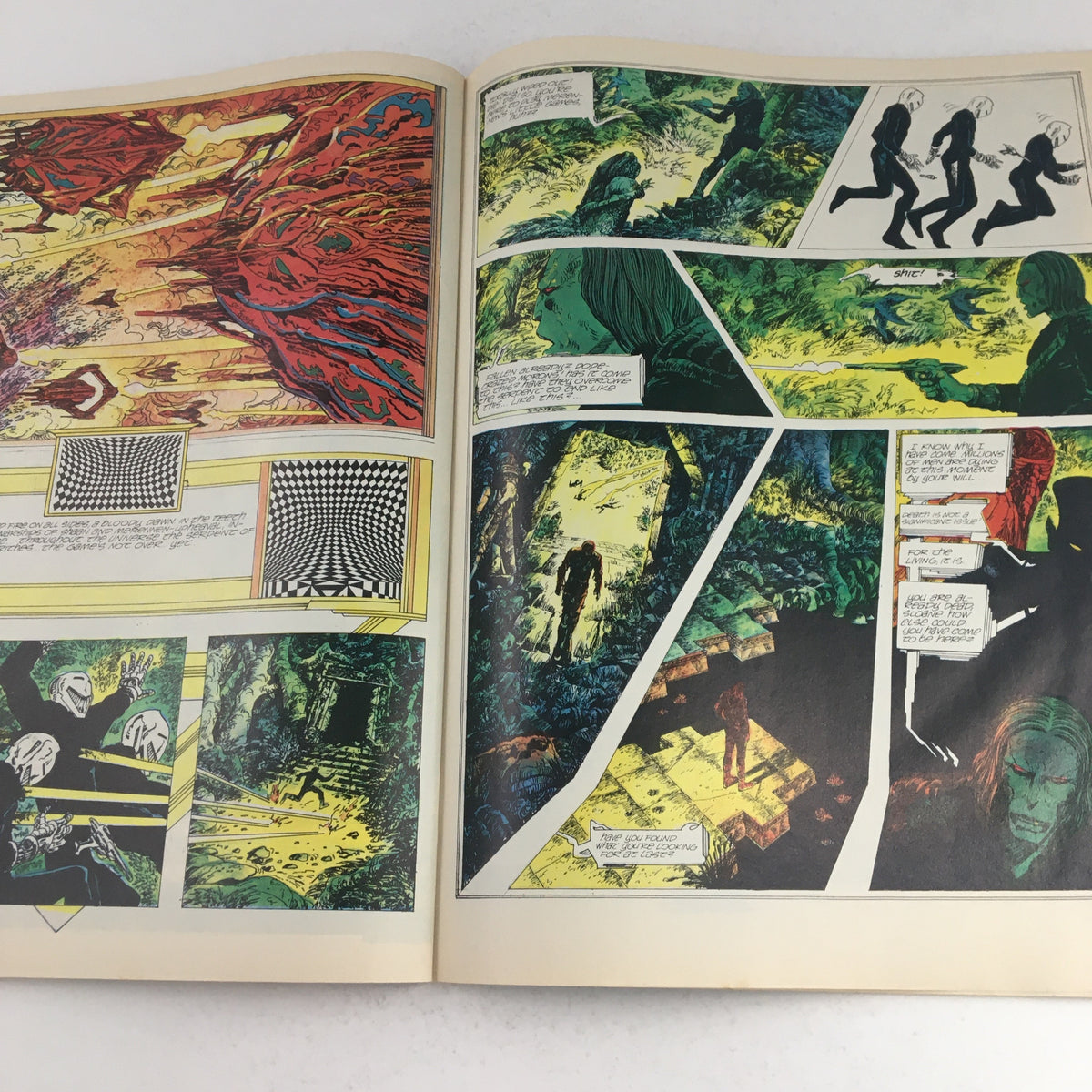 Heavy Metal Magazine January 1979 interior page displaying vibrant graphics and intricate artwork depicting a journey through a colorful landscape.