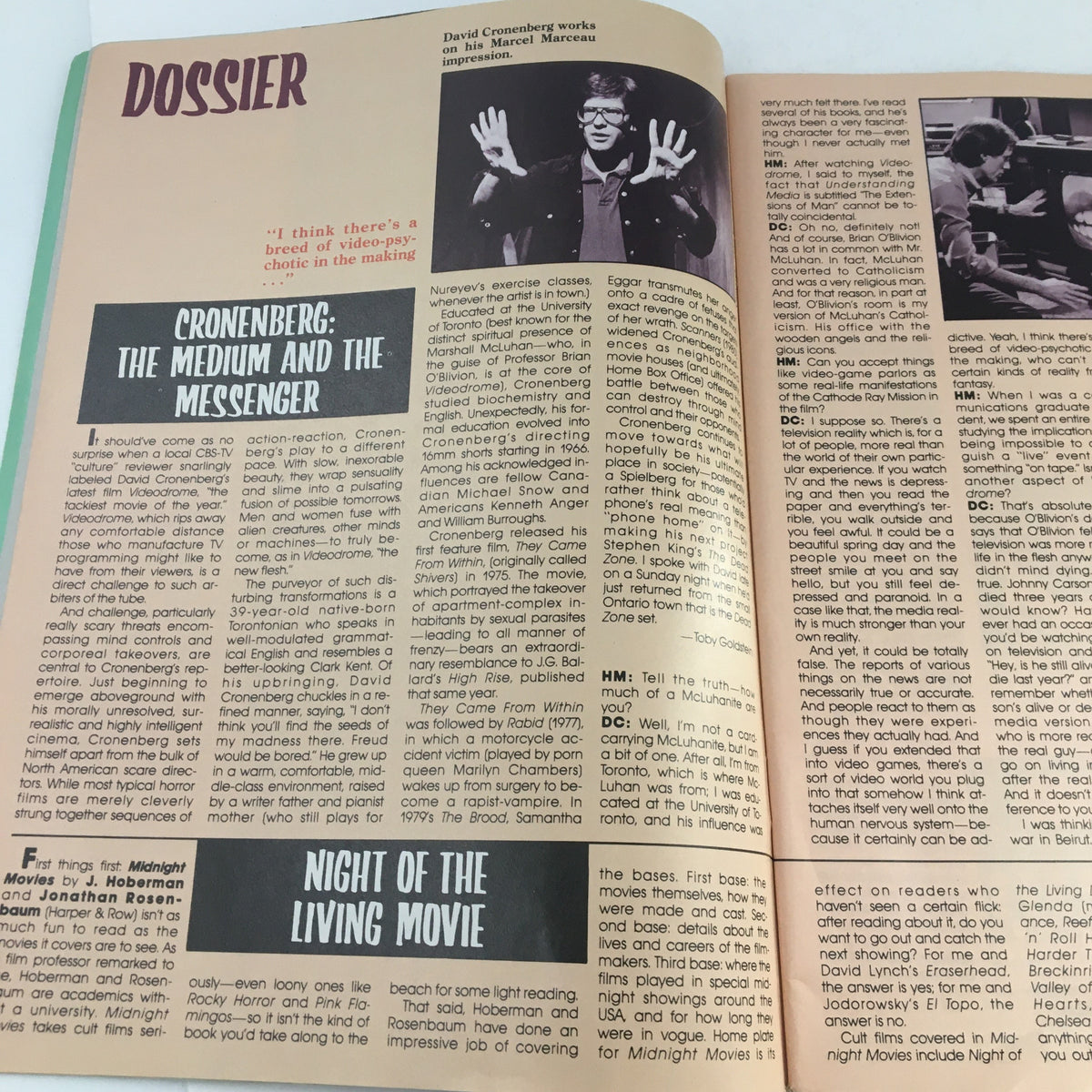 Dossier section of Heavy Metal Magazine May 1983 discussing the influence of David Cronenberg. Title: Heavy Metal Magazine May 1983 The City that Didn't Exist.