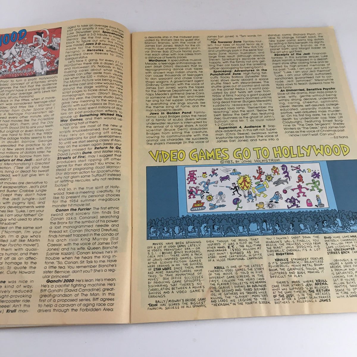 A page from Heavy Metal Magazine September 1983 featuring an article titled 'Video Games Go to Hollywood', with colorful illustrations.