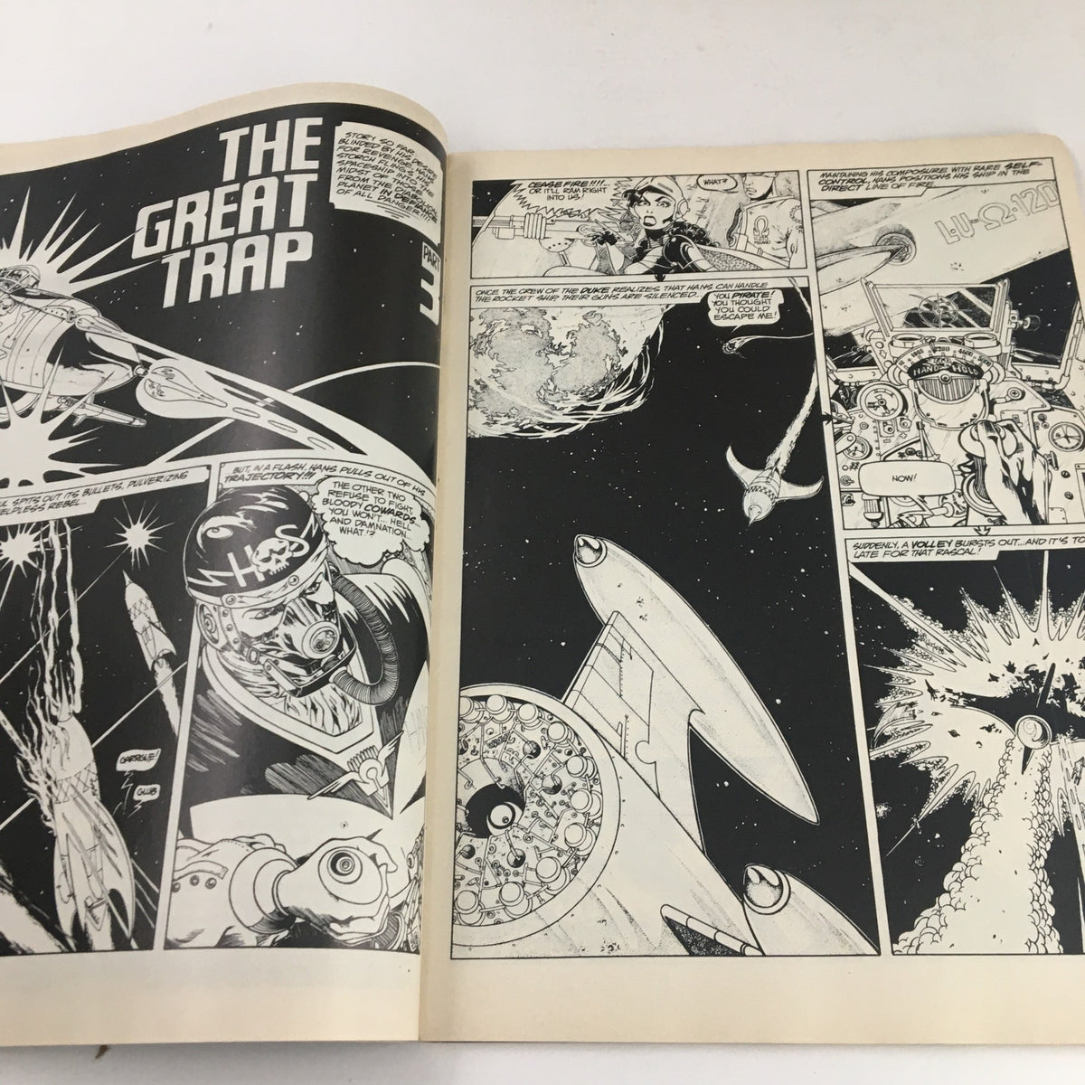 Comic page from Heavy Metal Magazine July 1979 featuring 'The Great Trap,' displaying dynamic black and white art and engaging narrative.