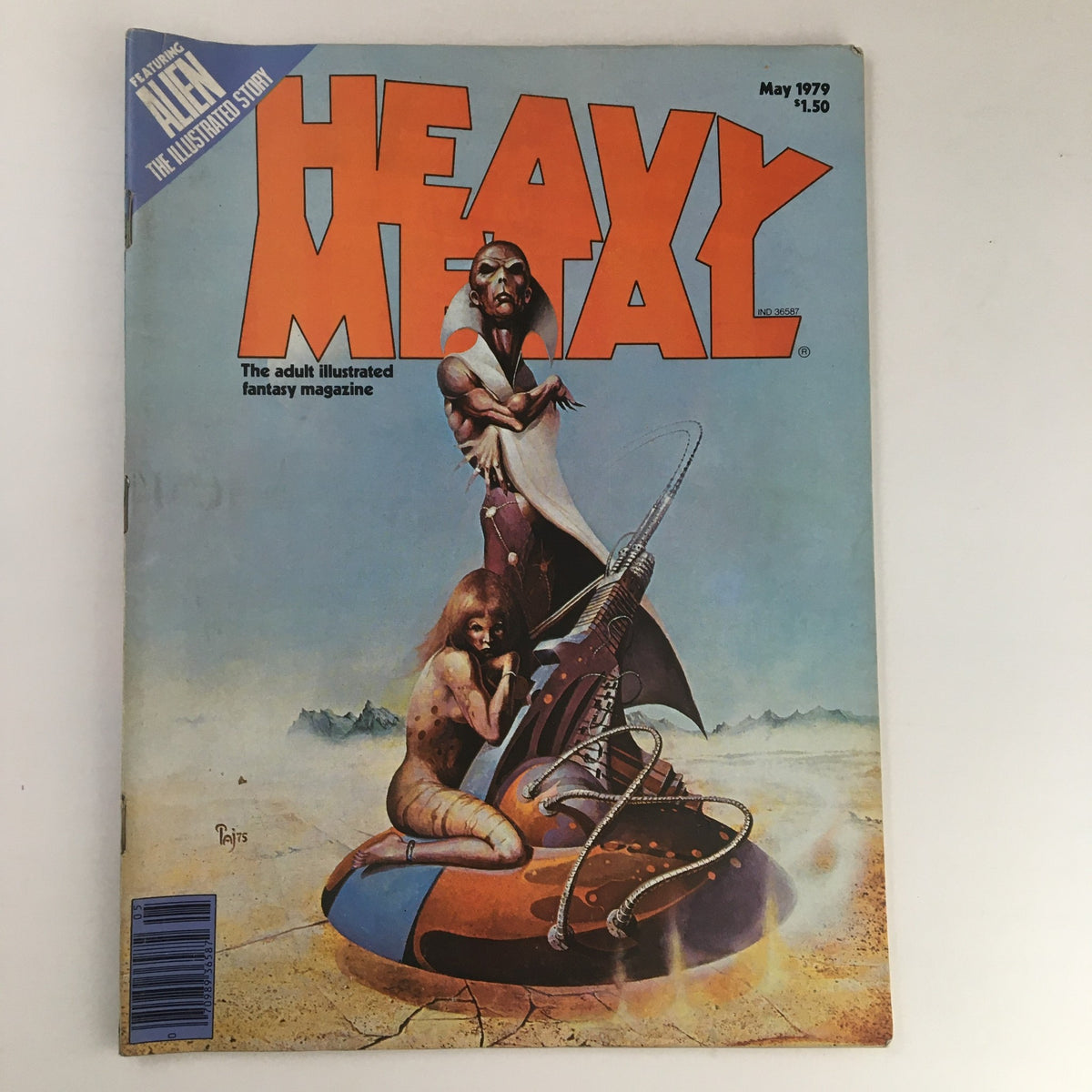 Cover of Heavy Metal Magazine May 1979 featuring artwork from The Wizard of Anharitte by Peter A. Jones, showcasing an imaginative sci-fi scene with unique characters.