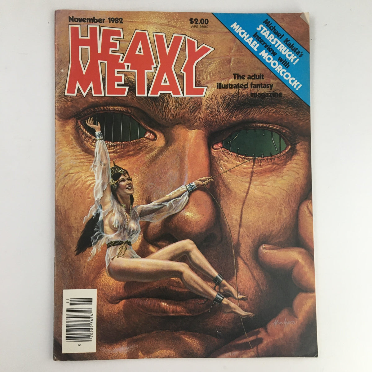 Cover of Heavy Metal Magazine November 1982 featuring captivating artwork, the title prominently displayed, and a figure in an imaginative pose.