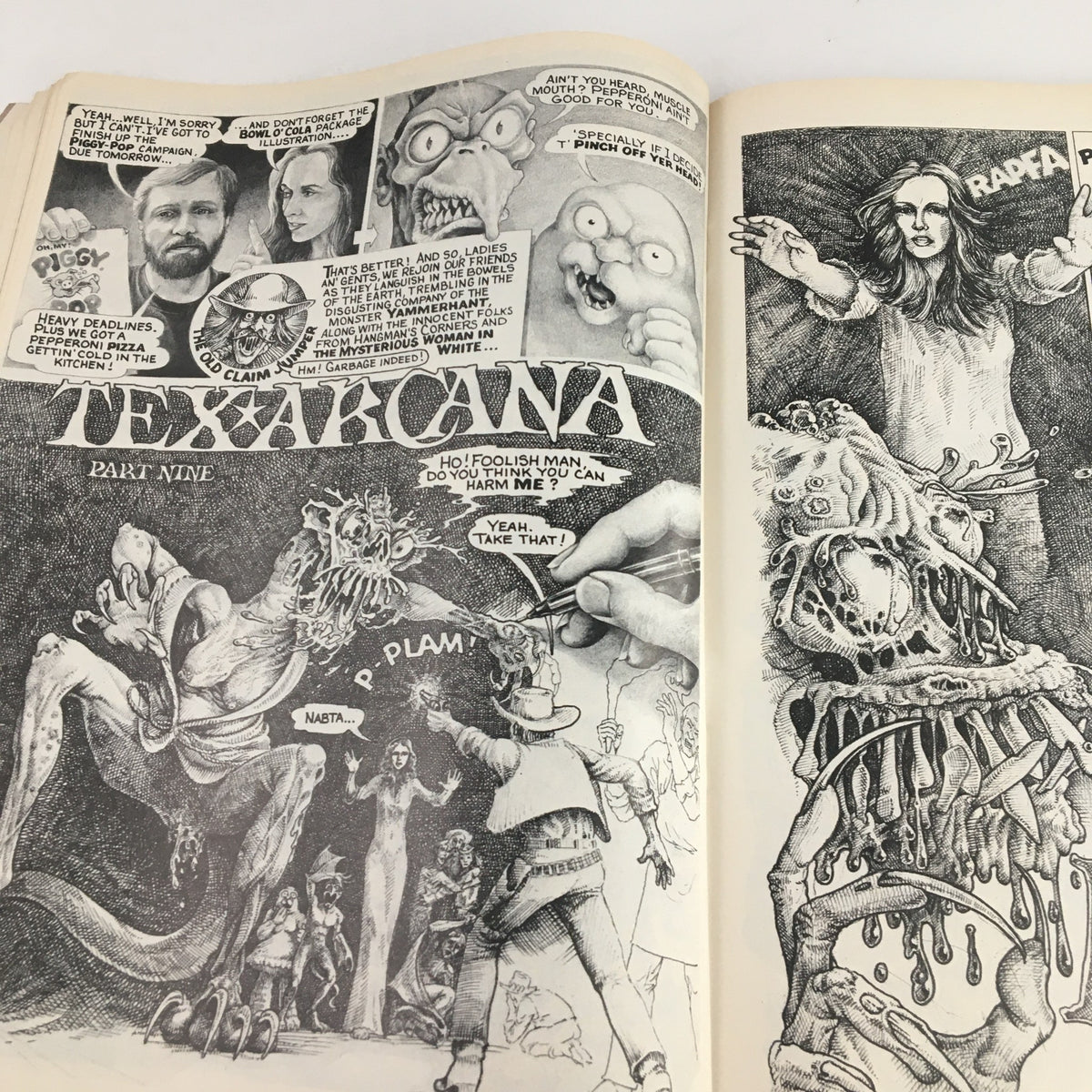 Heavy Metal Magazine November 1982 comic page from 'Texarkana Part Nine' with detailed black and white illustrations depicting a fantastical storyline.