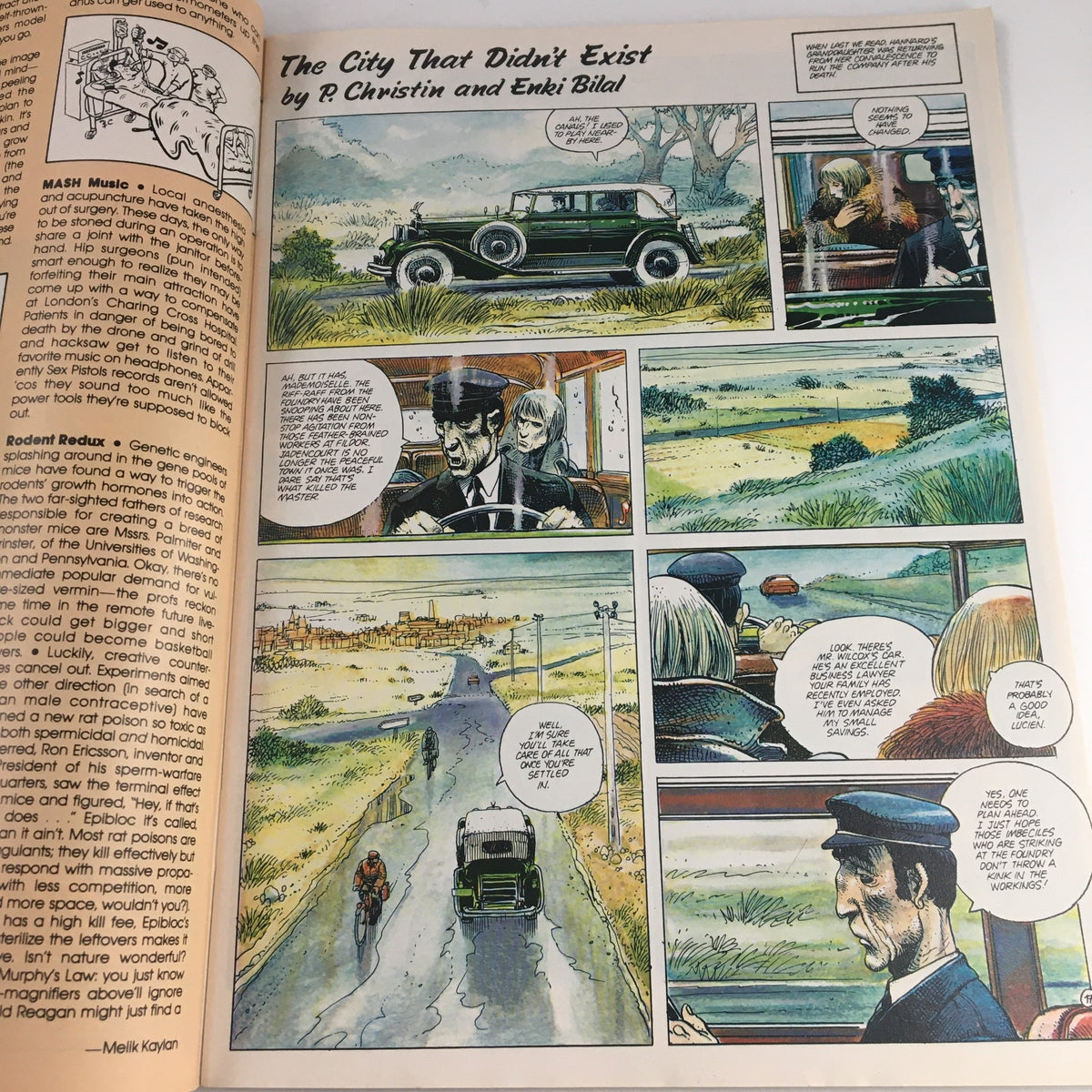 Comic page from Heavy Metal Magazine May 1983 illustrating 'The City That Didn't Exist' by P. Christin and Enki Bilal, featuring narrative and captivating artwork.
