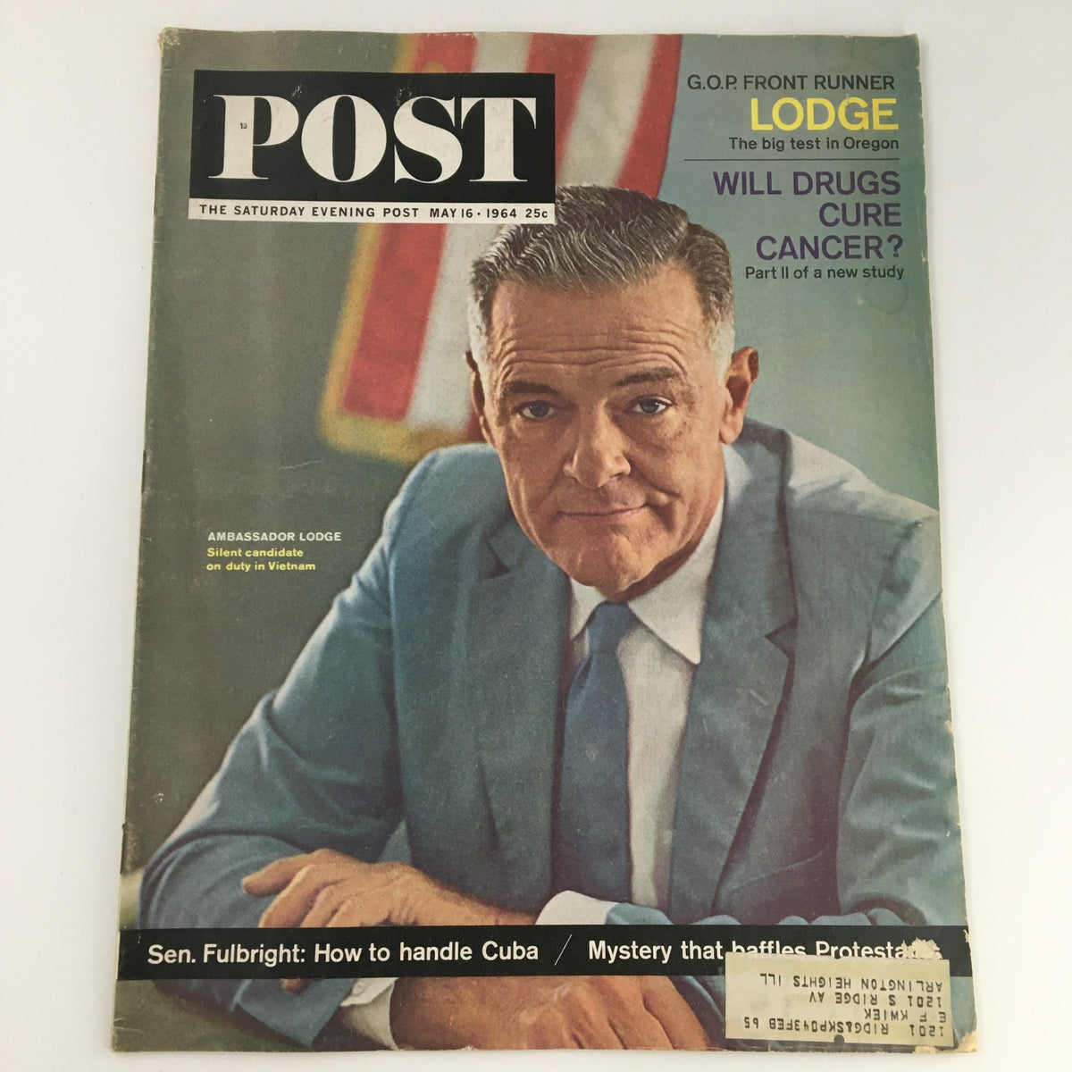 The Saturday Evening Post May 16 1964 cover featuring Ambassador Henry Cabot Lodge Jr., showcasing a vintage magazine that captures a pivotal moment in American history.