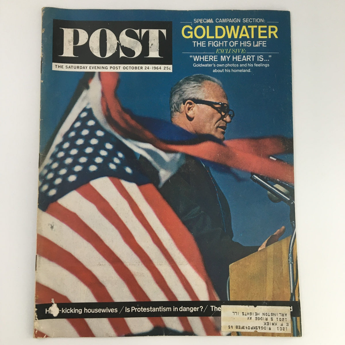 The Saturday Evening Post October 24 1964 Cover featuring Barry Goldwater, showcasing an American flag and mid-20th century publication design.