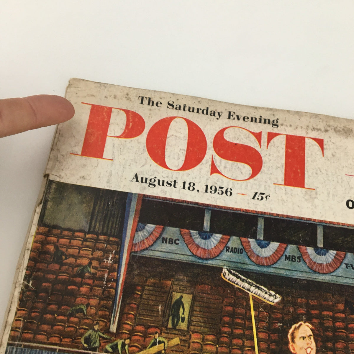 Close-up of the top of The Saturday Evening Post August 18, 1956 cover highlighting the magazine's title and date.