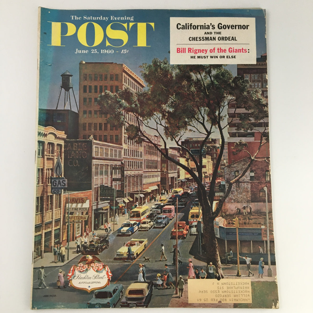 Cover of The Saturday Evening Post dated June 15, 1960, featuring Bill Rigney of the Giants and showcasing a lively street scene in mid-century America.