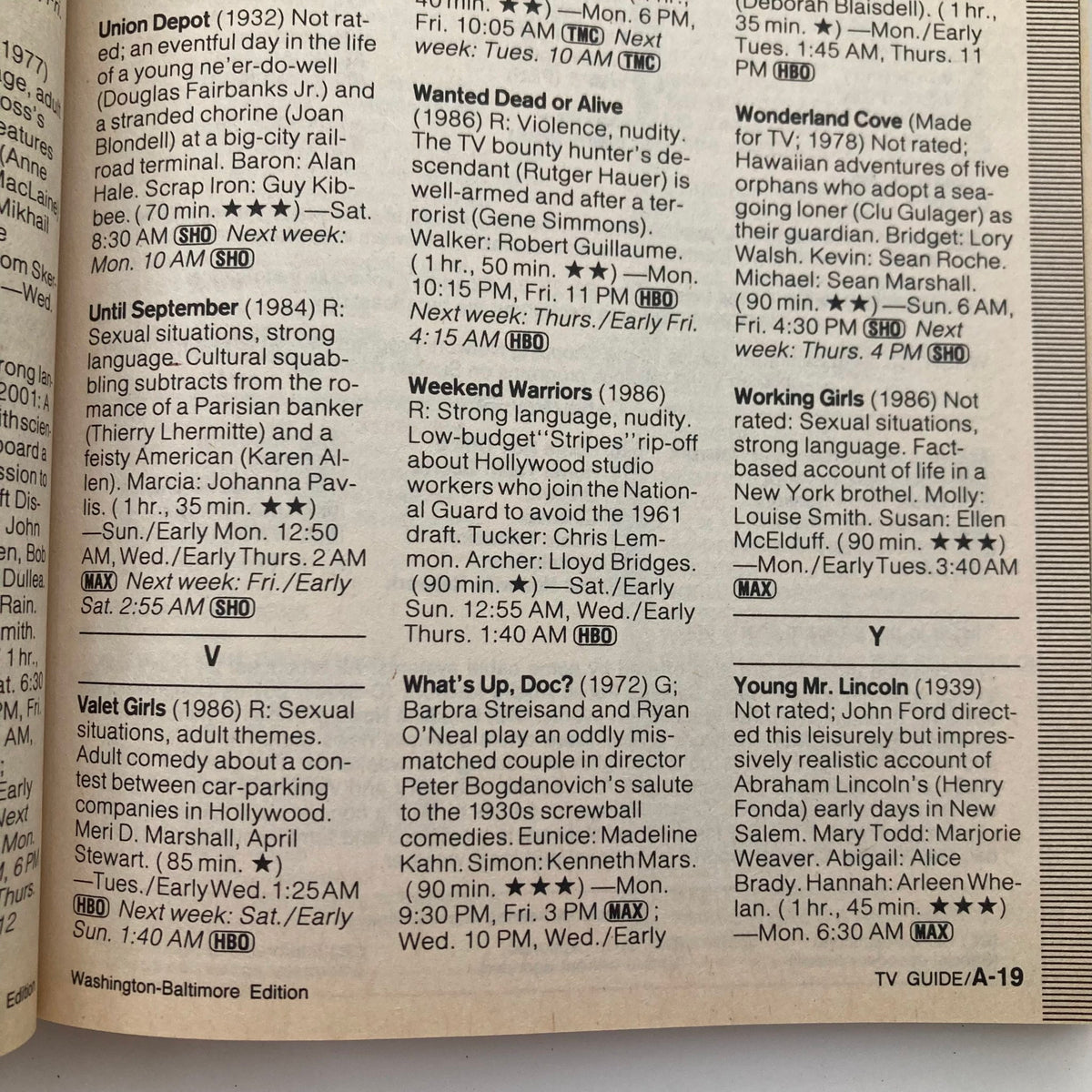 Interior page of TV Guide Magazine May 7 1988 displaying TV program listings, including features on 'The Bourne Identity'.