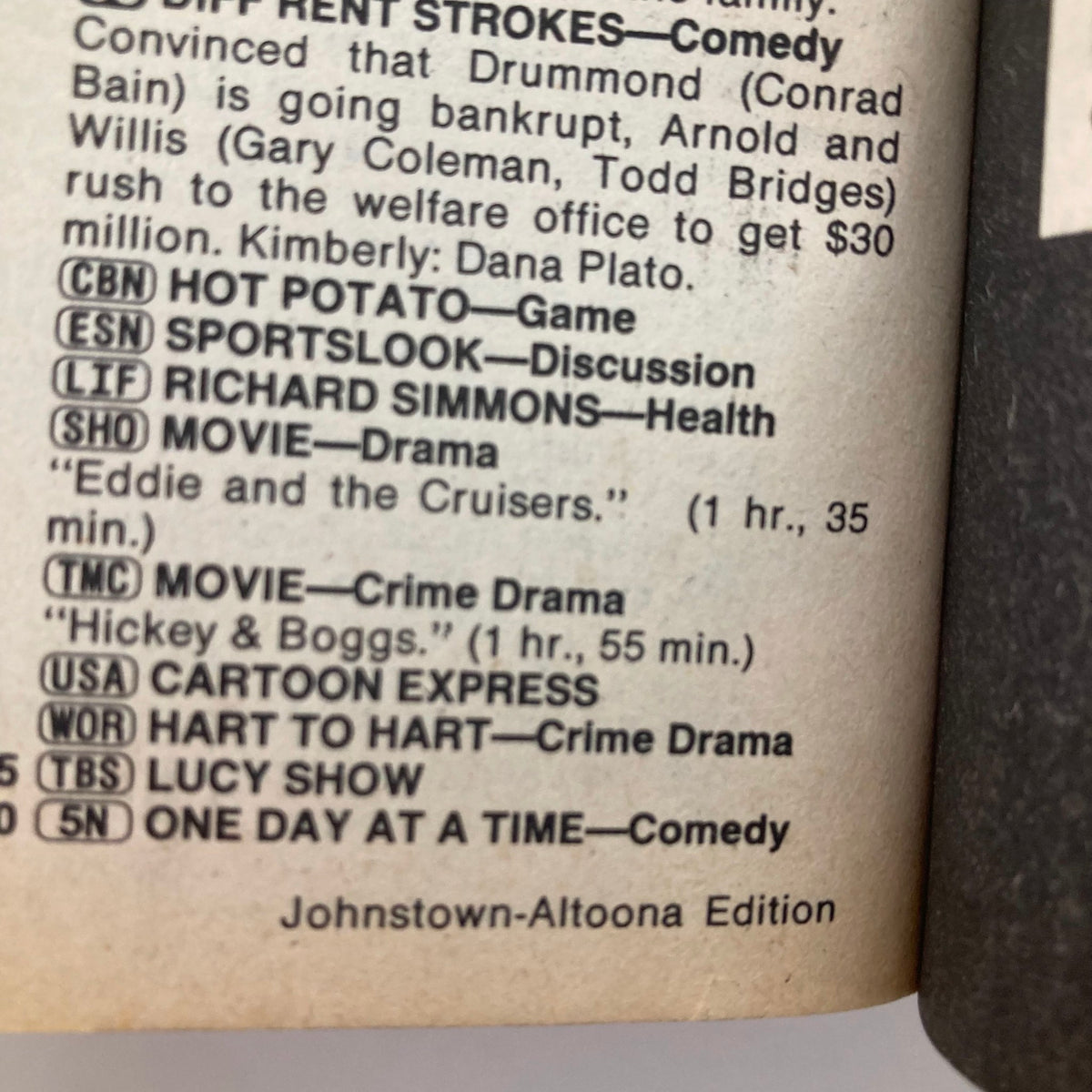 Inside page of TV Guide Magazine December 1, 1984, Johnstown-Altoona edition, displaying TV listings including popular shows like 'Diff'rent Strokes', 'Lucy Show', and movie details, emphasizing its nostalgia and historical significance.