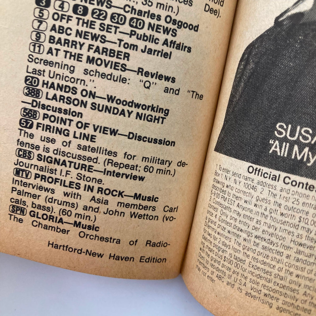 Inside page of TV Guide Magazine December 4, 1982 displaying programming listings with various show titles and details, highlighting Hartford-New Haven Edition programming.