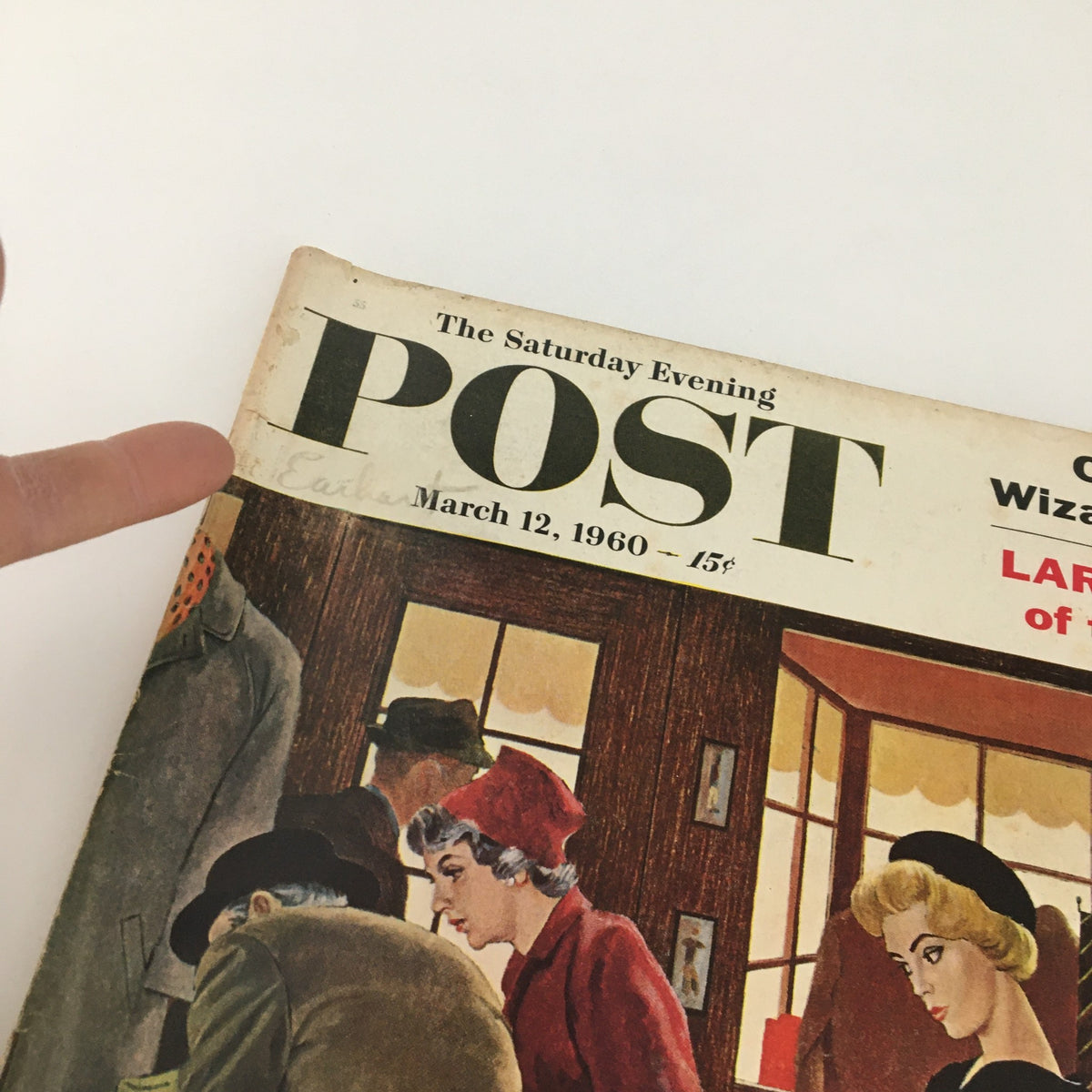 Close-up of The Saturday Evening Post March 12 1960 cover highlighting Larry Sherry of the Dodgers with details of the magazine title and date.