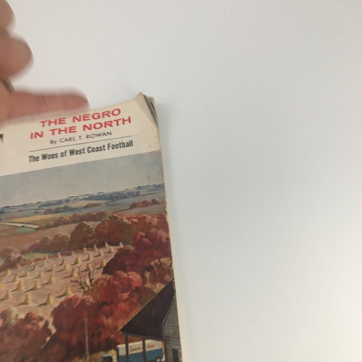 Top corner of The Saturday Evening Post October 12 1957 showcasing the title and article details, including 'The Negro in the North' and 'The Woes of West Coast Football'.