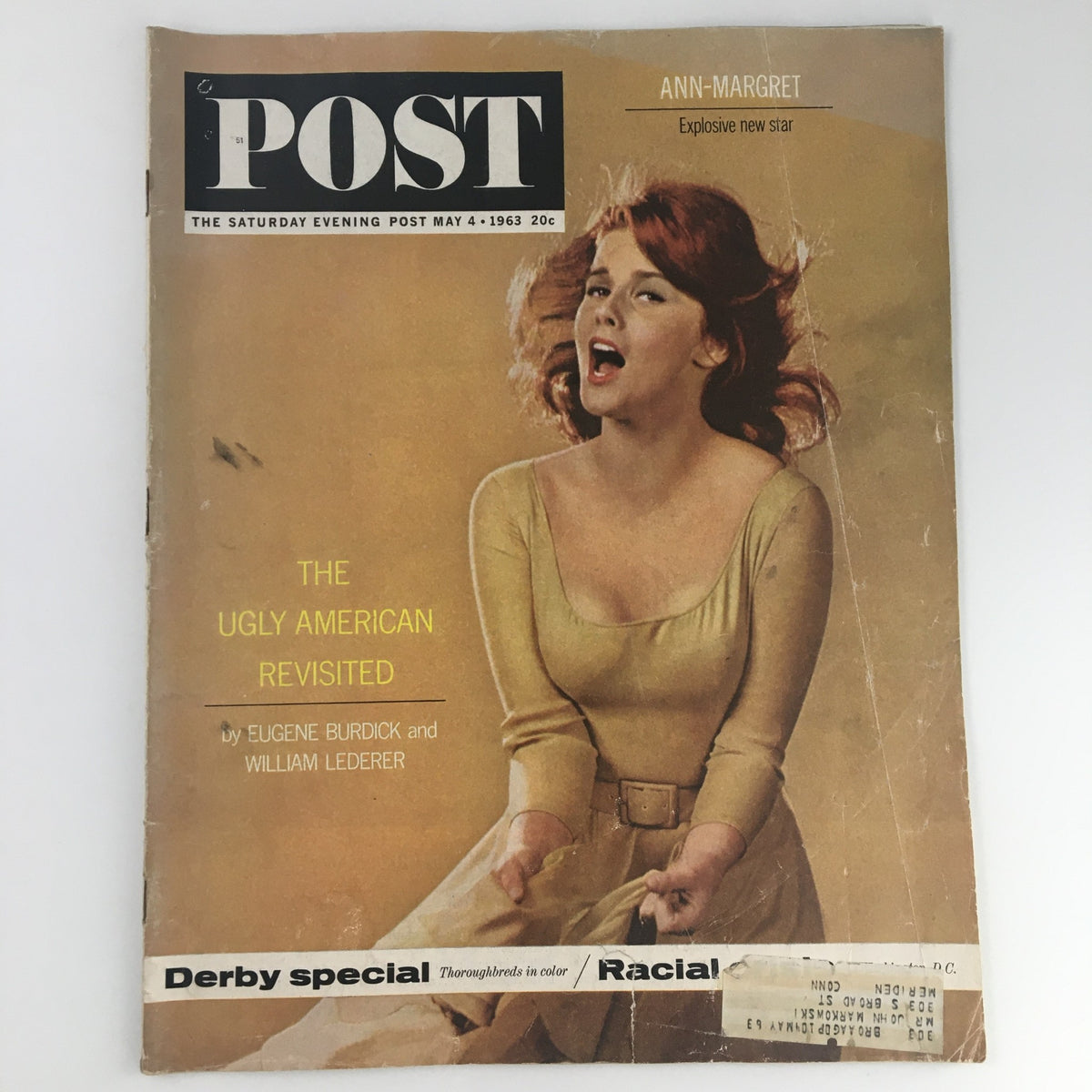The Saturday Evening Post May 4, 1963 cover featuring actress Ann-Margret, highlighting her stunning presence and the article 'The Ugly American Revisited'.
