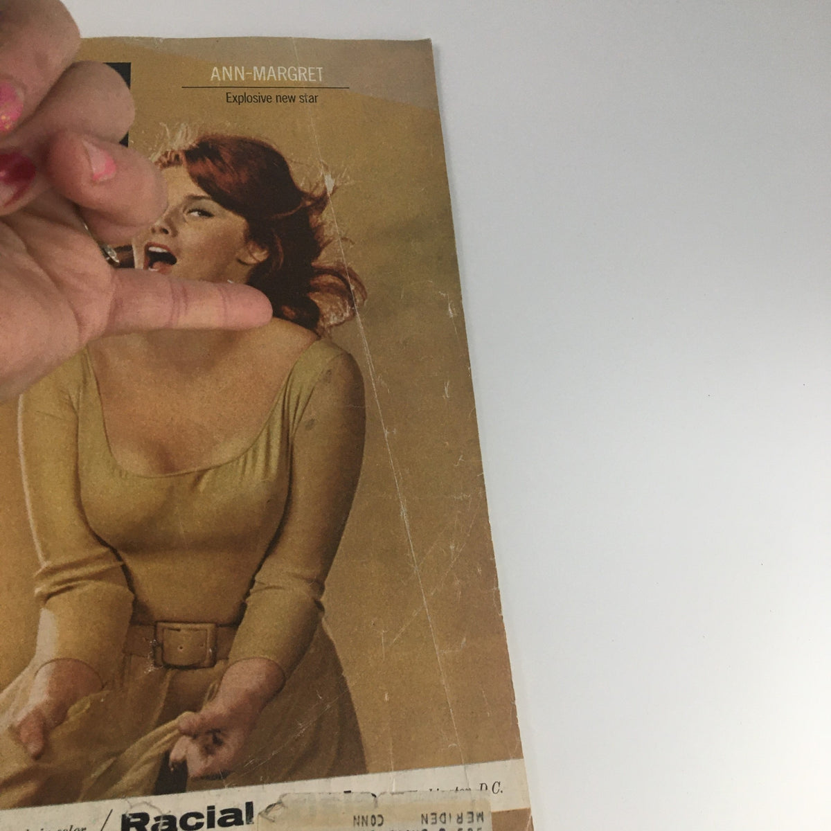 Detail view of The Saturday Evening Post May 4, 1963 cover with Ann-Margret, showcasing her vibrant expression and historic significance.
