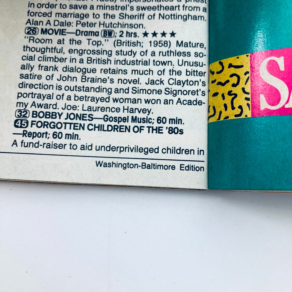 Inside page of TV Guide Magazine February 6 1988, listing upcoming shows including 'Bobby Jones: Gospel Music' and 'Forgotten Children of the 80s' with the Washington-Baltimore edition details.