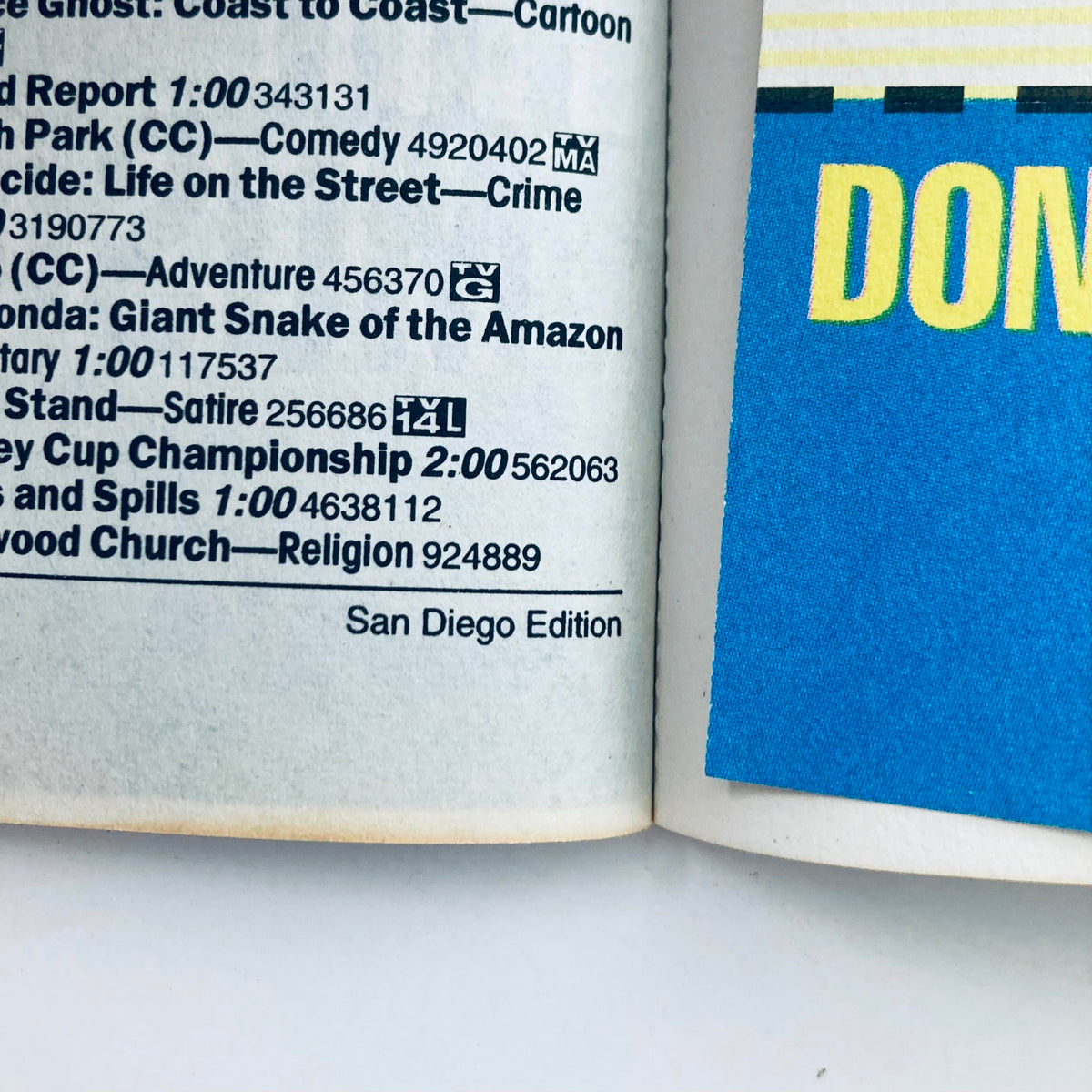 Interior page of TV Guide Magazine June 19, 1999 showing the programming schedule for the San Diego Edition, reflecting television listings and show timings from that era.