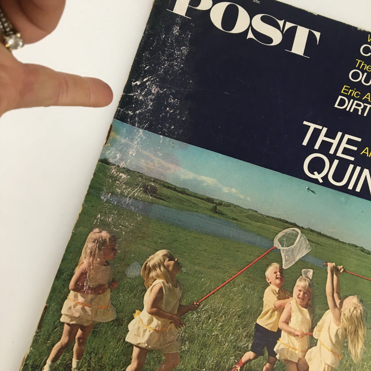 Cover of The Saturday Evening Post September 9 1967 featuring an Eric Ambler story and a nostalgic illustration of quintuplets playing in a grassy field.