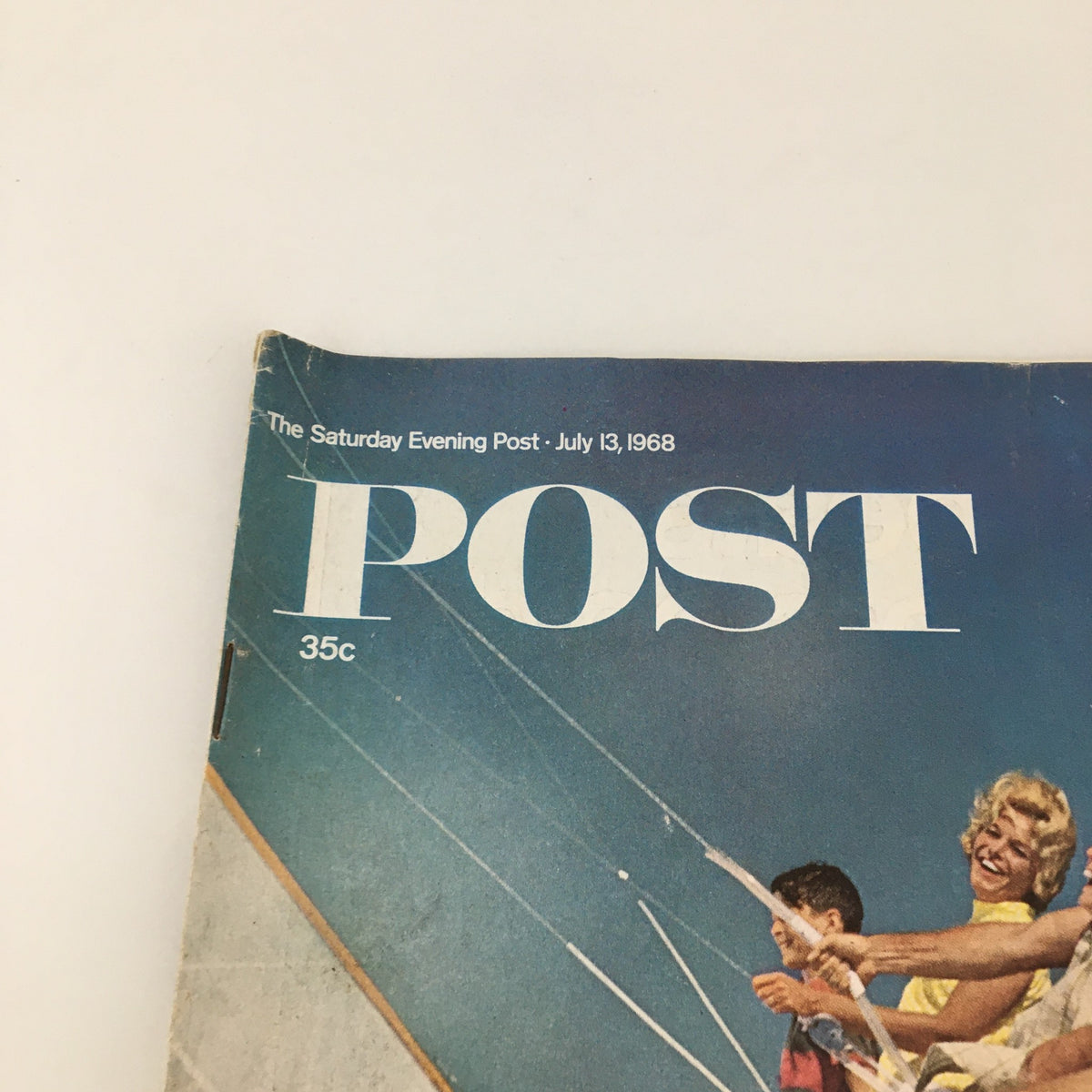Close-up of the cover of The Saturday Evening Post dated July 13, 1968, showcasing the title 'POST' and the publication date. Highlights the vintage design and nostalgic value of the magazine.