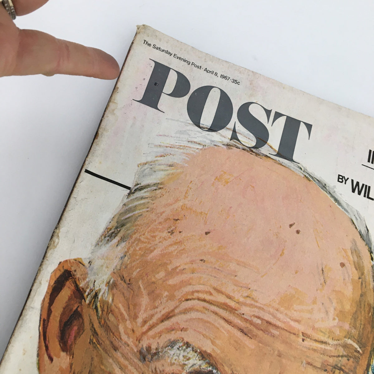 Close-up of the top of The Saturday Evening Post cover from April 8, 1967, highlighting the title and date with a vintage aesthetic.