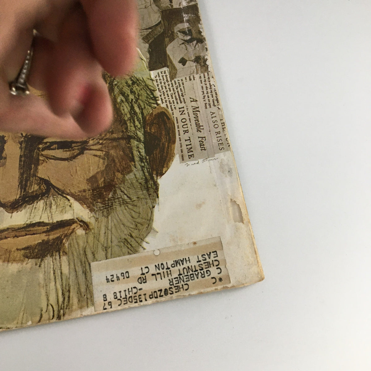 Detail of The Saturday Evening Post cover from March 12, 1966, showing the bottom section with emphasis on illustrations related to Ernest Hemingway.