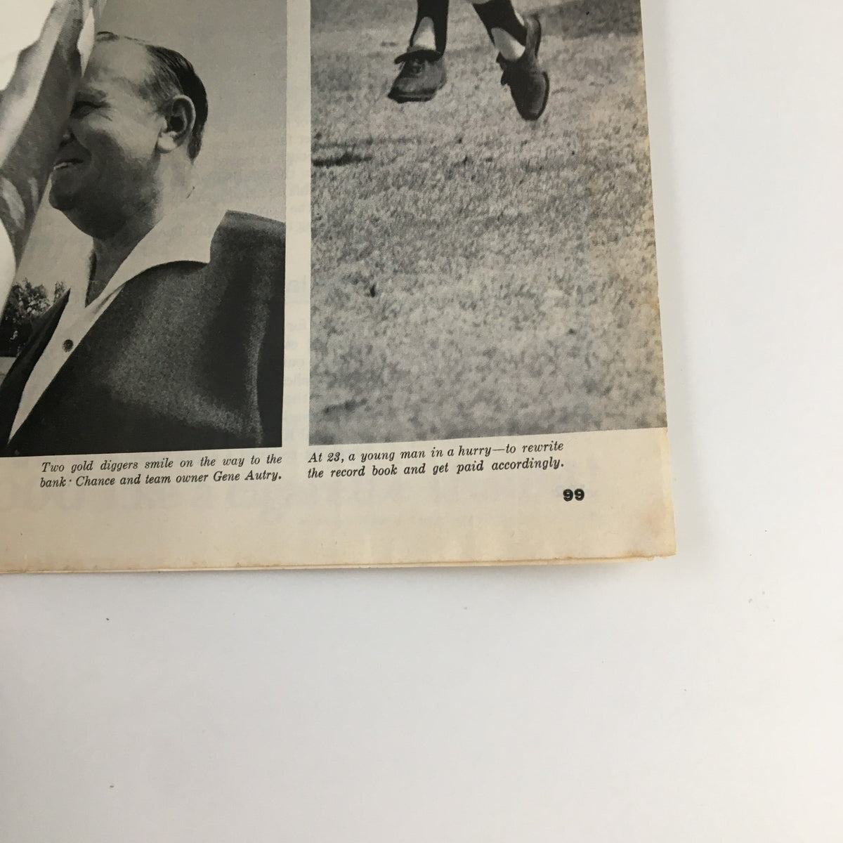 Vintage magazine page from The Saturday Evening Post April 10, 1965, featuring images and text about Gene Autry and a young athlete, capturing a moment in American history.