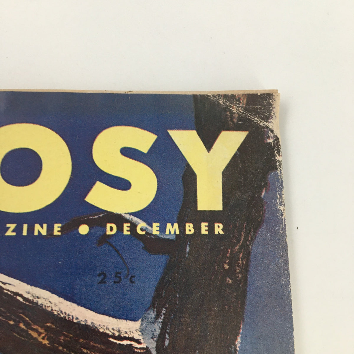 Close-up of the top corner of the VTG Argosy Magazine December 1950 cover highlighting the magazine's title and pricing.