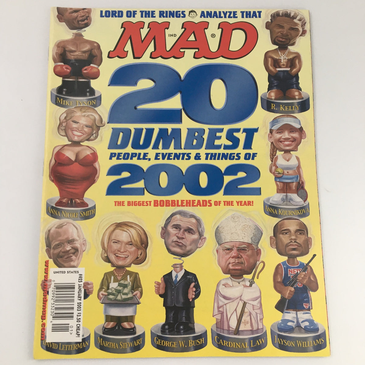 Cover of Mad Magazine January 2003 #425 featuring parodies of notable figures like Martha Stewart and George W. Bush, showcasing humor from early 2000s pop culture.