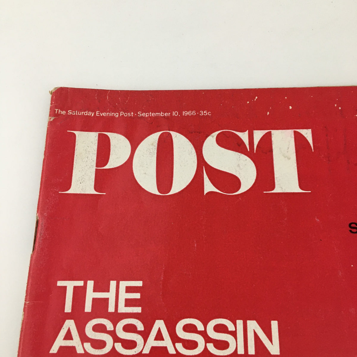 Upper section of The Saturday Evening Post cover from September 10, 1966, showcasing the prominent title and subtitle related to the 'Soviet Assassin' feature.