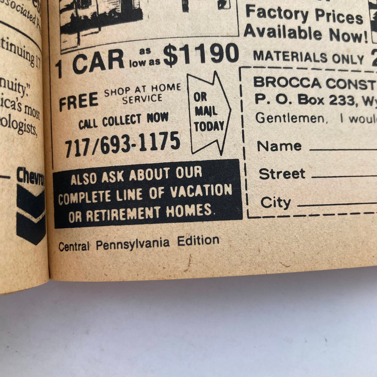 Magazine advertisement from TV Guide Magazine April 3 1982 Central PA Edition, showcasing a promotional offer for cars and vacation or retirement homes.
