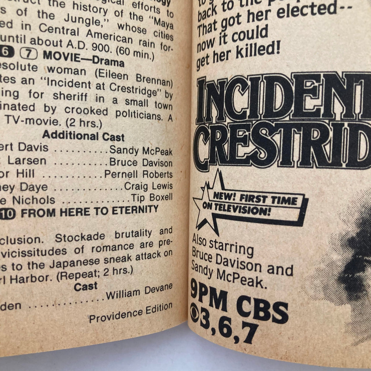 Interior page from TV Guide Magazine December 26 1981, highlighting the movie 'Incident at Crestridge.' The page includes cast information and showtime details, showcasing the vintage layout style of the publication.