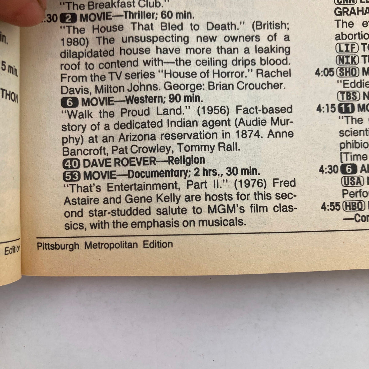 Inside the TV Guide Magazine January 17 1987, showcasing TV listings and programming details, including movie titles and showtimes from the Pittsburgh Metropolitan Edition.