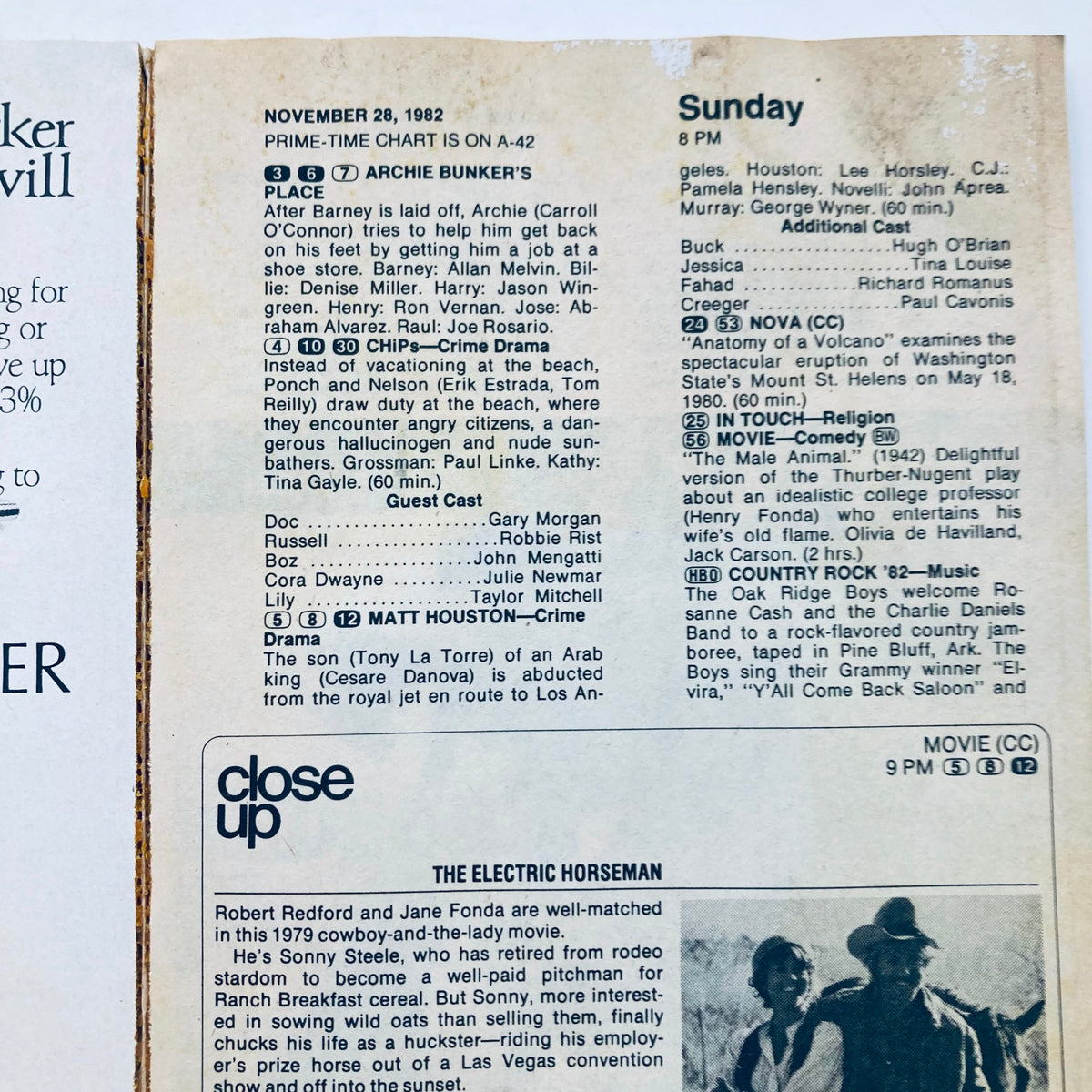 TV schedule from TV Guide Magazine dated November 27, 1982, detailing programming and listings for various shows and movies.