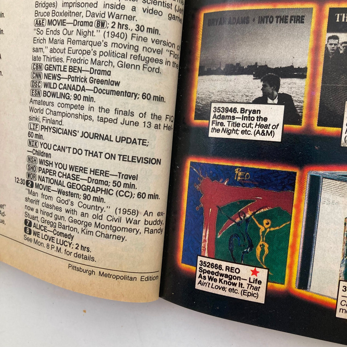 Inside page of TV Guide Magazine July 4 1987 showing programming listings, including shows like 'Wish You Were Here', 'National Geographic', and 'You Can't Do That on Television', Pittsburgh Metropolitan Edition.