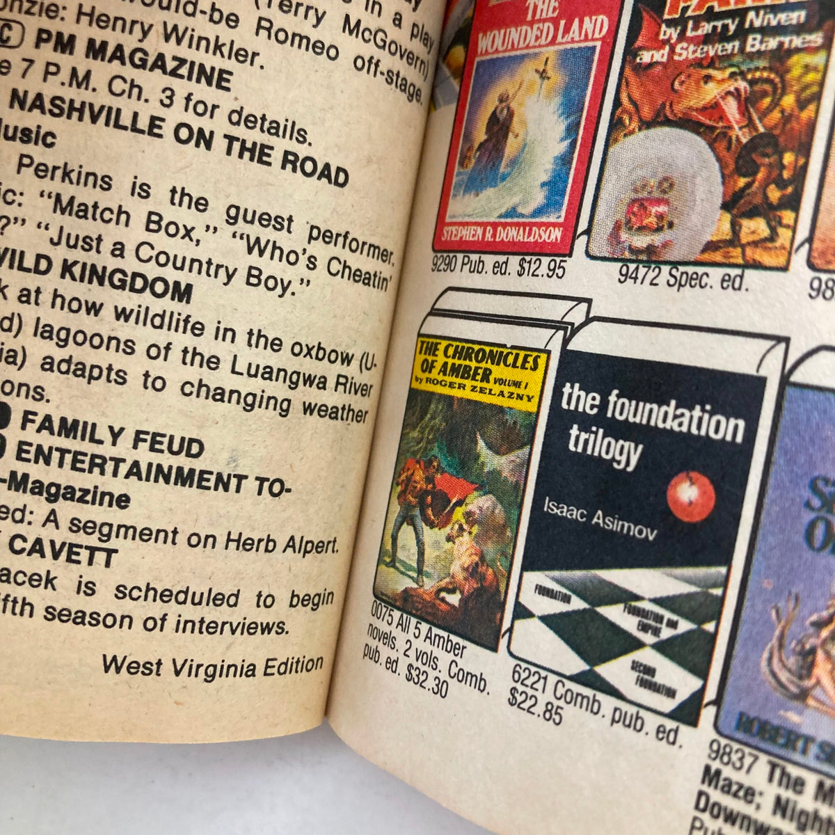 Interior page of TV Guide Magazine from October 17, 1981, showcasing listings and advertisements including 'The Chronicles of Amber' and 'The Foundation Trilogy'. This page features various TV programs and entertainment content.