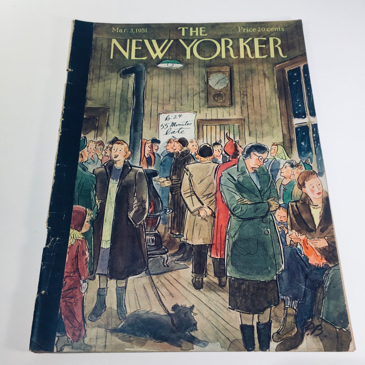 The New Yorker Magazine March 3 1951 Full Theme Cover by Perry Barlow depicting a lively crowd in a vintage setting, showcasing the cultural essence of the early 1950s.