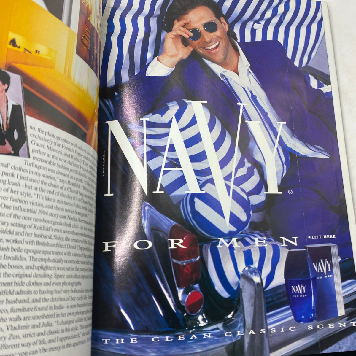 Navy for Men fragrance advertisement from Vogue Magazine June 1996, presenting a stylish male model in sophisticated attire.