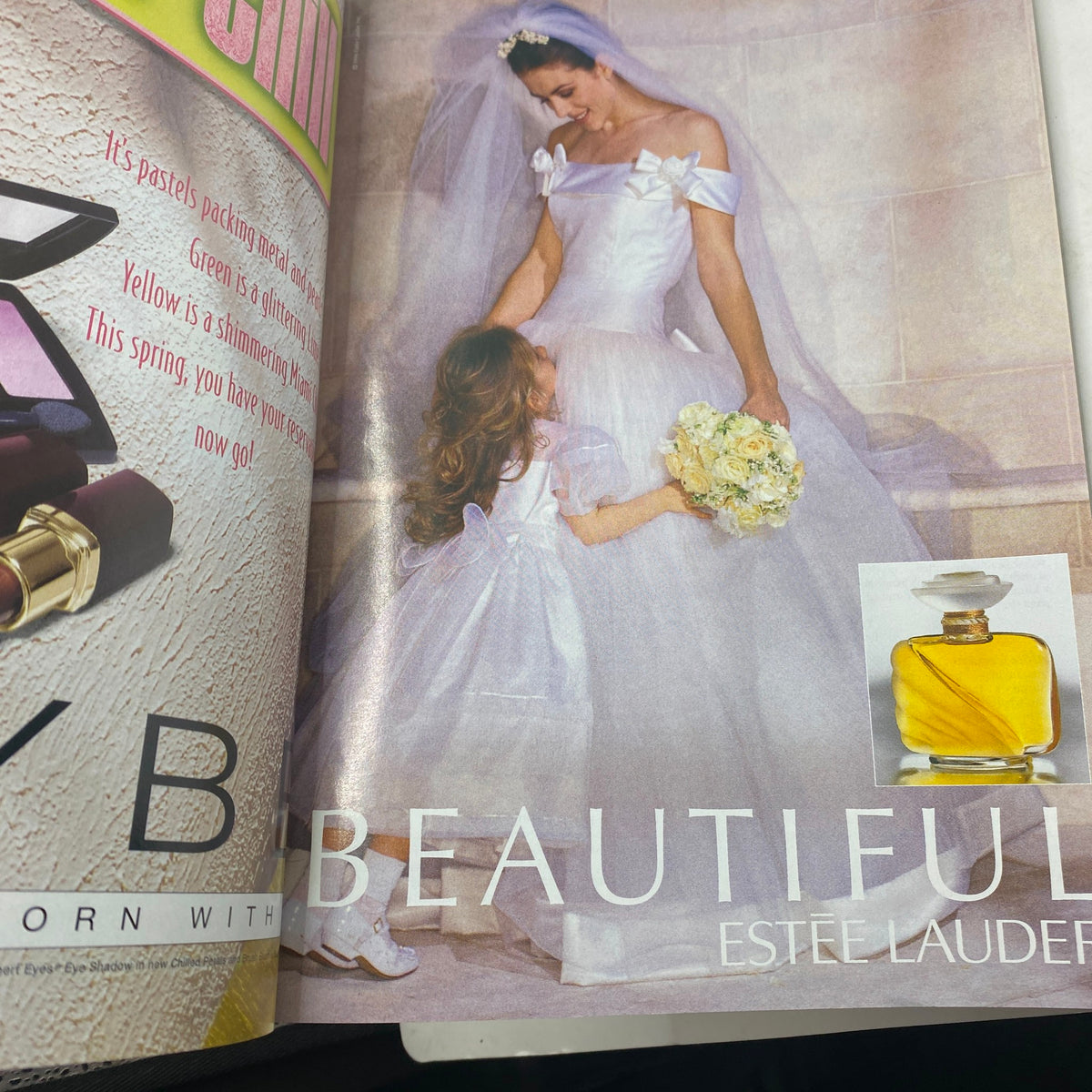 Vogue Magazine May 1997 Georgina Grenville Cover showcasing a bridal beauty advertisement with a mother and daughter in elegant dresses.