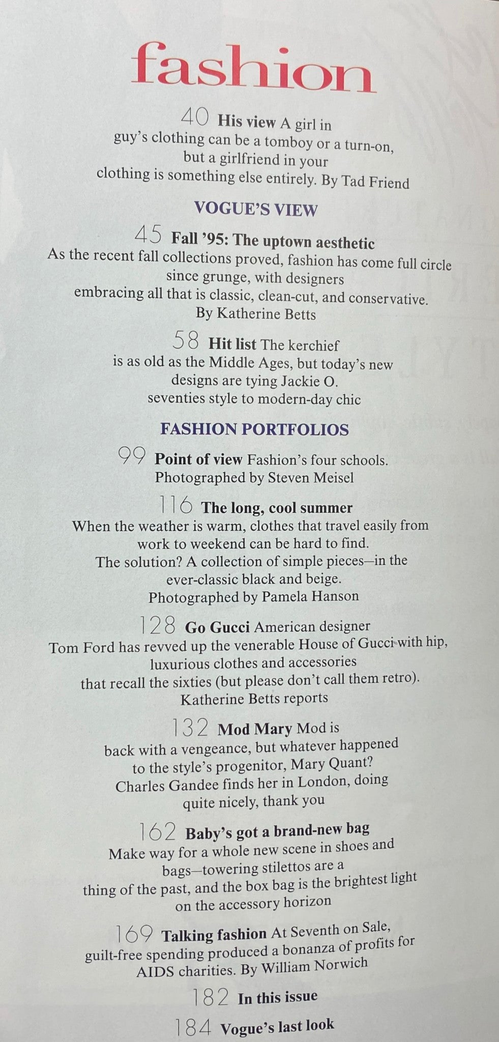 Vogue Magazine July 1995 - page showing fashion report and editorial content highlighting 90s fashion styles and designs including fall collections.