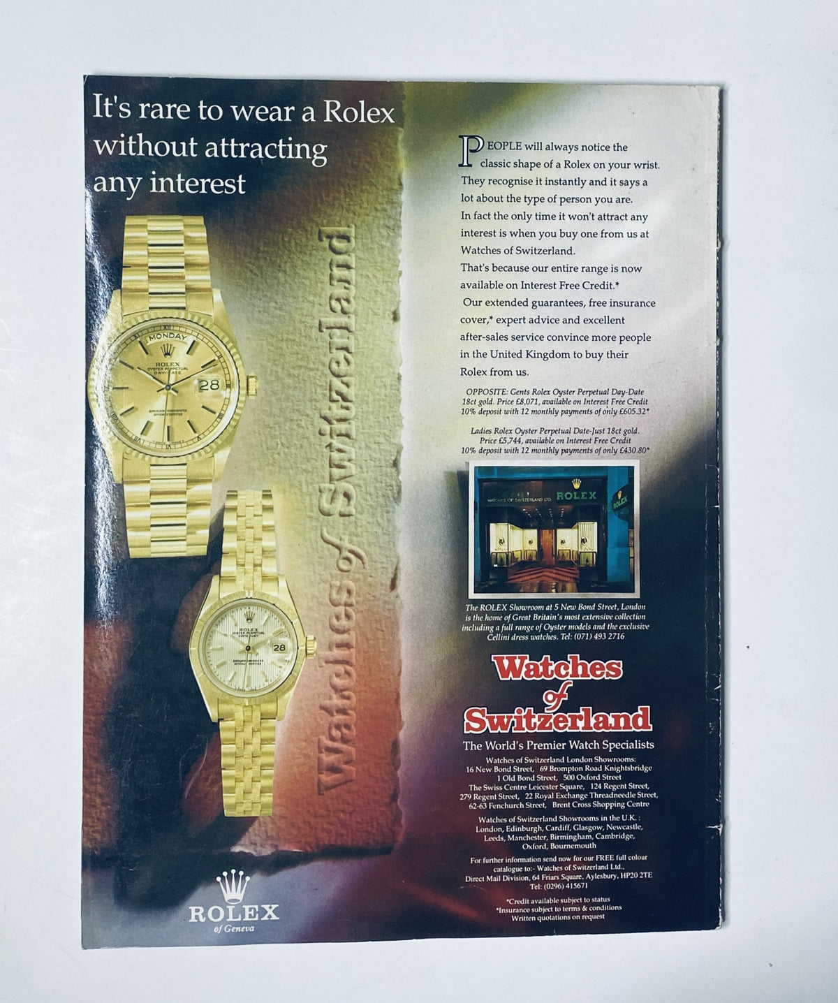 Advertisement for Rolex watches in the CAR Magazine September 1991, emphasizing the prestige of wearing a Rolex and appealing to luxury watch enthusiasts, strategically placed within the automotive magazine.