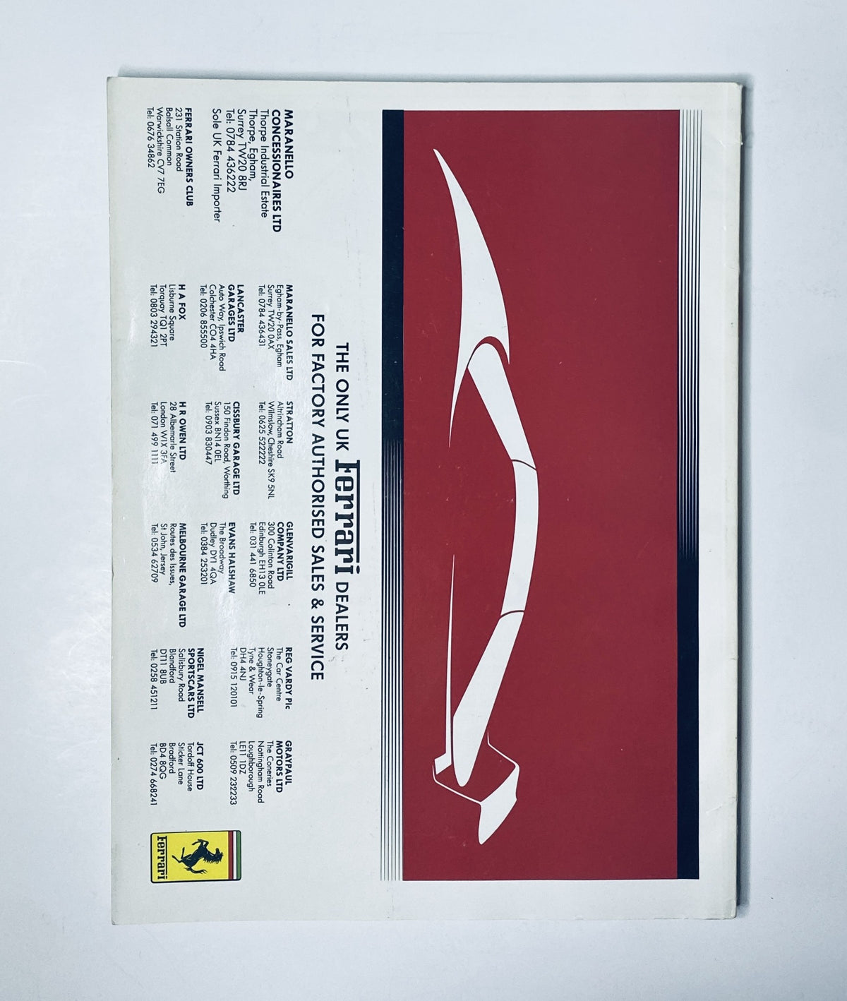 Cover of CAR Magazine from November 1991 featuring new Rover concepts, Mini Cooper, and Jaguar XJRS. The design includes a striking red and white graphic, and it lists UK Ferrari dealers for authorized sales and service.