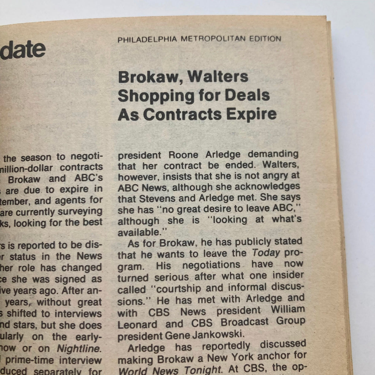 Inside page of TV Guide Magazine May 2 1981 discussing contract negotiations for news anchors, featuring Barbara Walters and Tom Brokaw.
